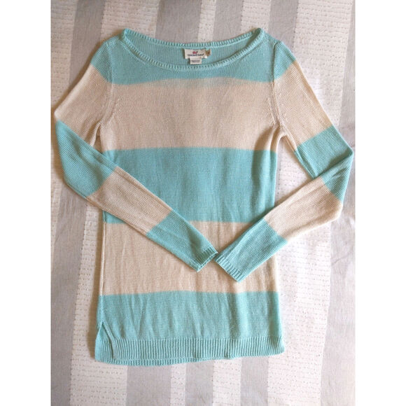 Vineyard Vines Women's Striped Sweater XS Blue White 100% Linen Nautical Preppy - Picture 3 of 10